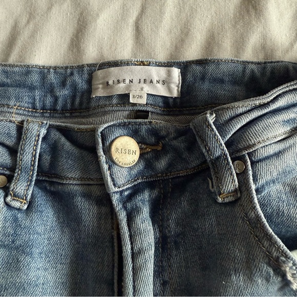 Risen Jeans Straight Leg Distressed High Rise Light Wash Festival Womens 3/26 - Picture 8 of 13